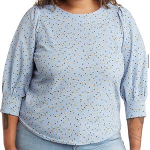 MELLODAY dot crewneck 3/4 sleeve top Plus Size!